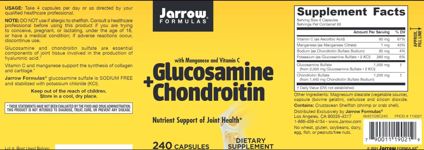 Glucosamine + Chondroitin + Manganase 240 capsule Jarrow Formulas