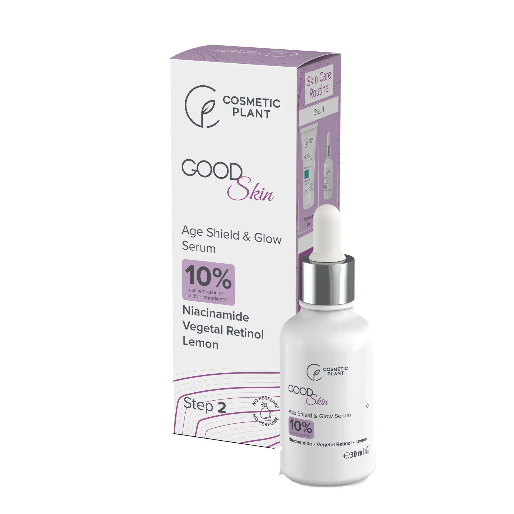 Good Skin Age Shield & Glow Serum cu Niacinamida Vegetal Retinol si Extract de Lamaie 30 mililitri Cosmetic Plant