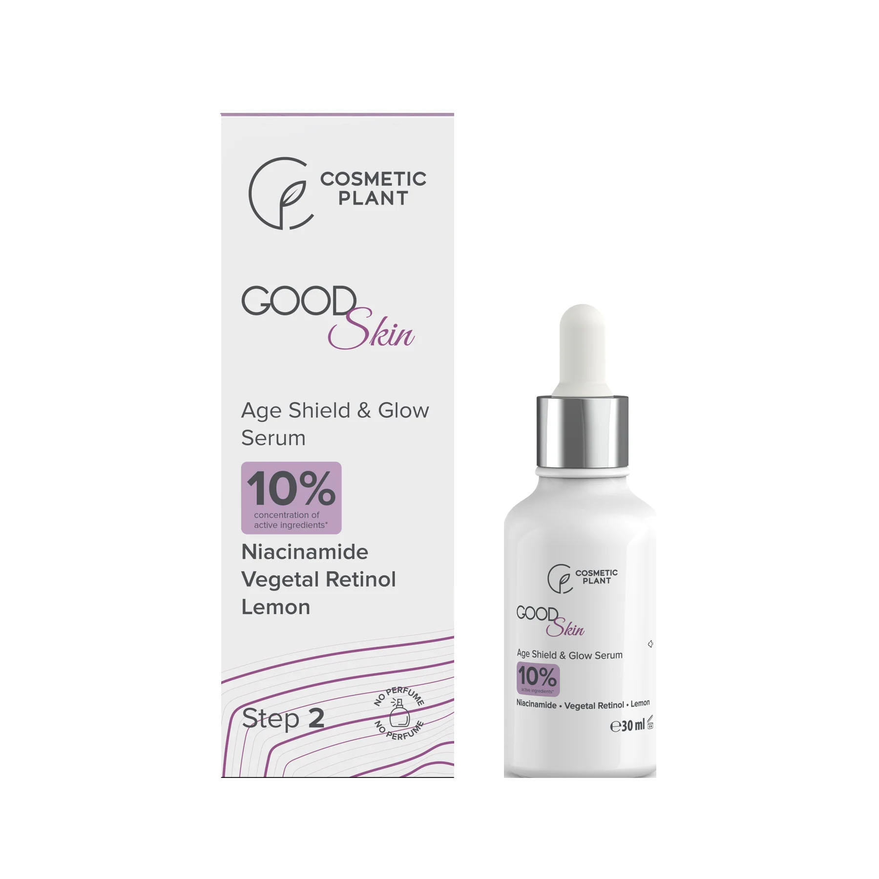 Good Skin Age Shield & Glow Serum cu Niacinamida Vegetal Retinol si Extract de Lamaie 30 mililitri Cosmetic Plant
