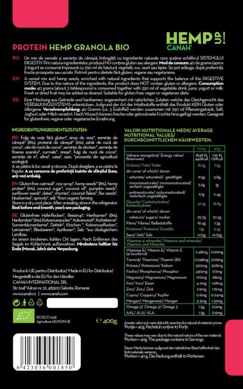 Granola Protein cu Canepa Bio 400 grame Canah
