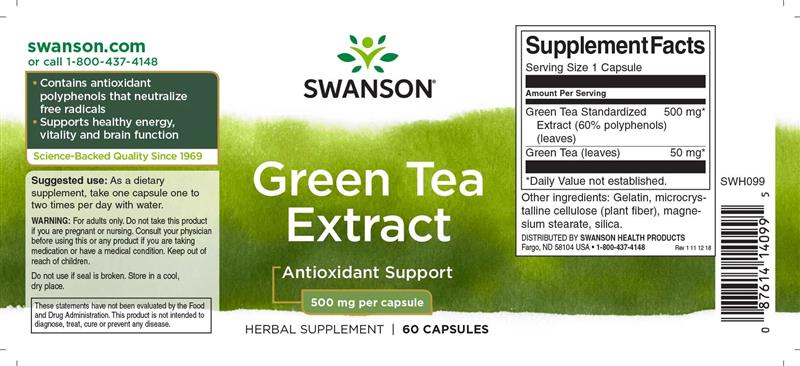 Green Tea Extract Ceai Verde 500 miligrame 60 capsule Swanson