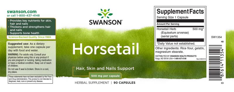 Horsetail ( Equisetum) Coada Calului 500 miligrame 90 capsule Swanson
