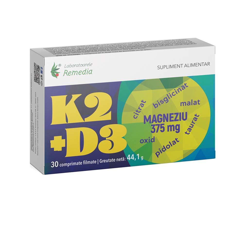 K2+D3+Magneziu 375 miligrame 30 comprimate Laboratoarele Remedia