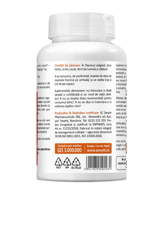 L-Lysine 550 miligrame 60 capsule Zenyth