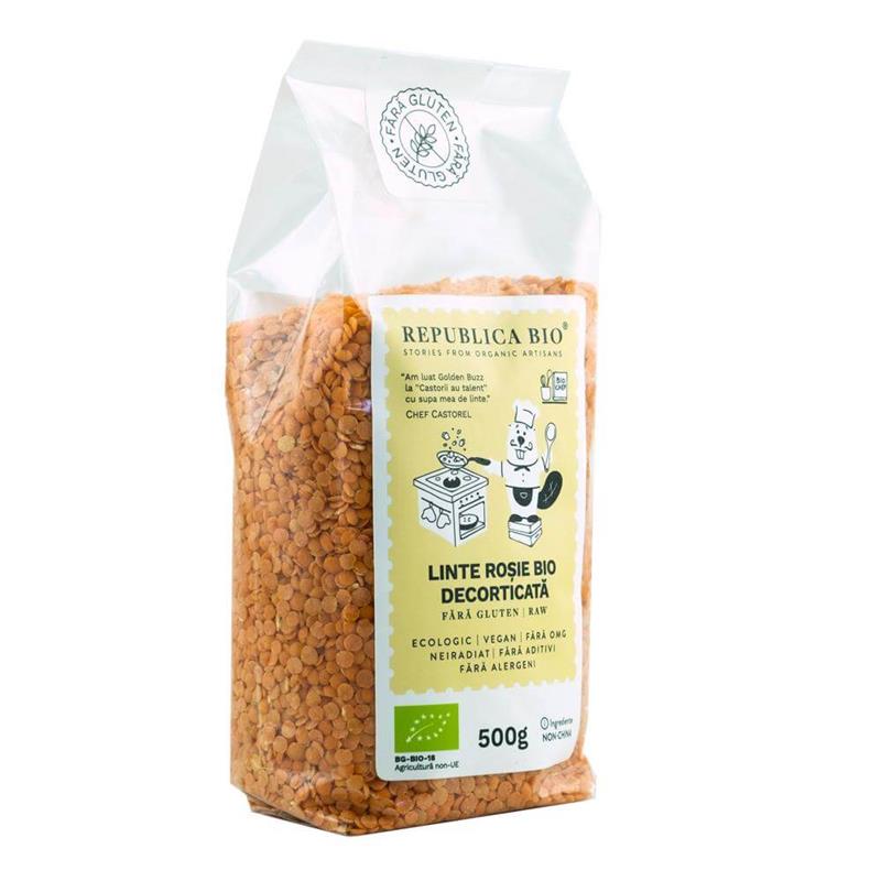 Linte Rosie Decorticata Fara Gluten Bio 500 grame Republica Bio