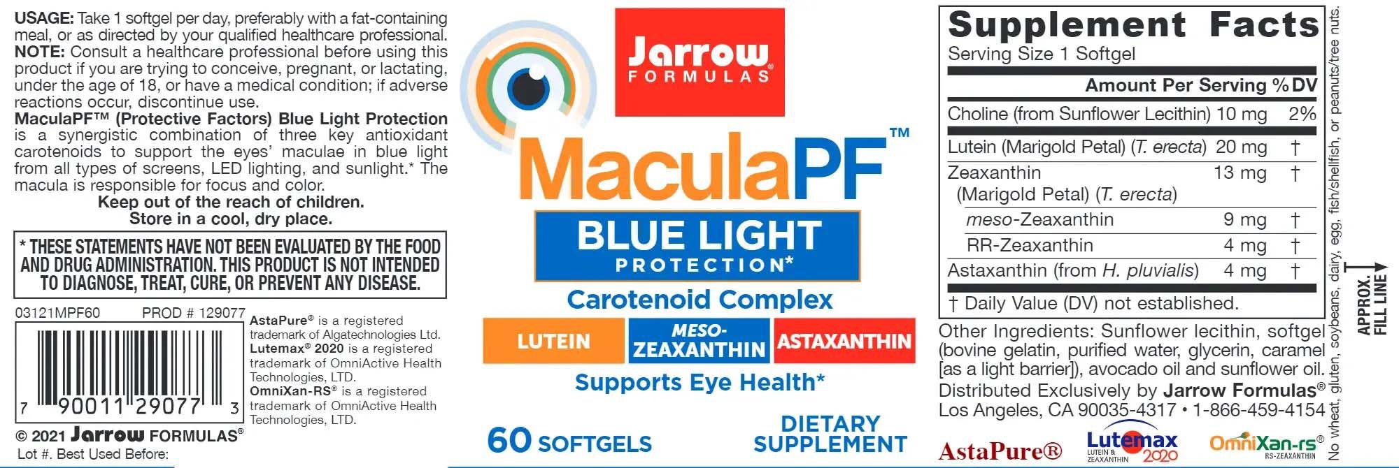 Macula PF Lutein Zeaxanthin Astaxanthin Ochi 30 softgels Jarrow Formulas