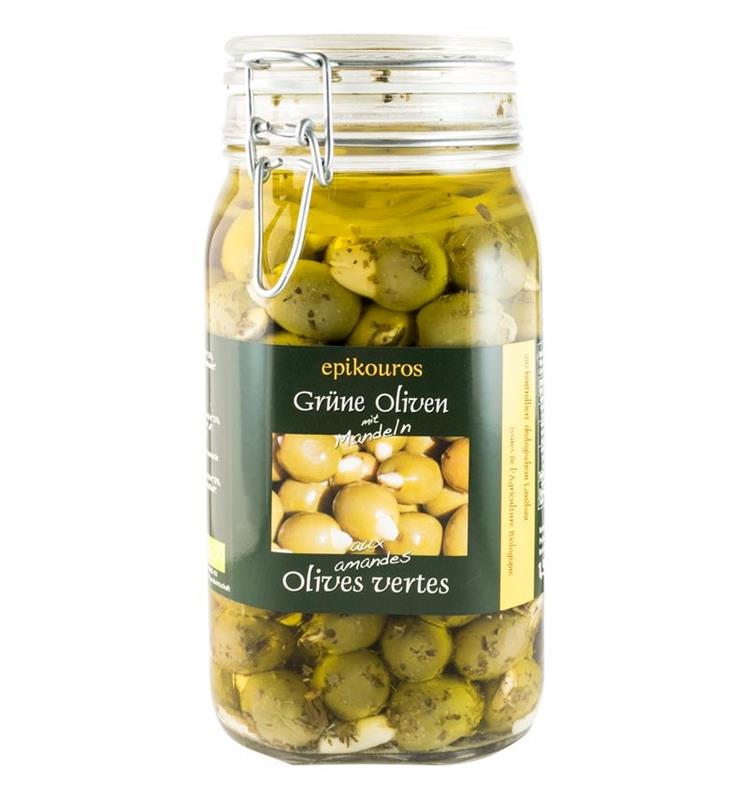 Masline Bio Verzi Umplute cu Migdale in Ulei Epikouros 1.50Kg