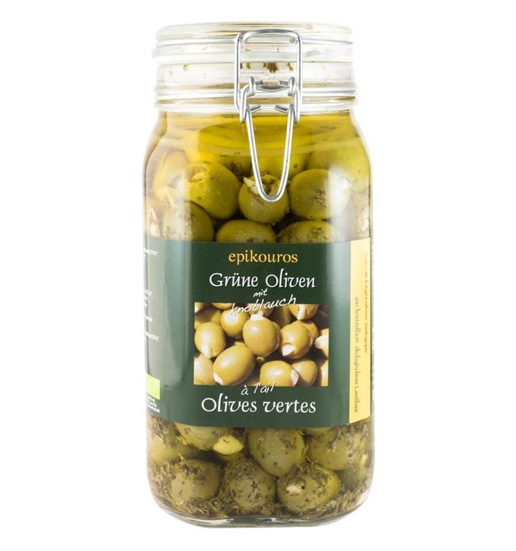 Masline Bio Verzi Umplute cu Usturoi in Ulei Epikouros 1.50Kg