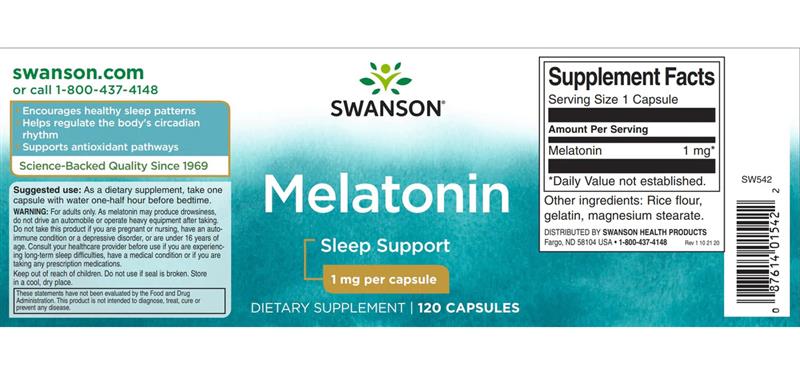 Melatonin 1 miligram 120 capsule Swanson