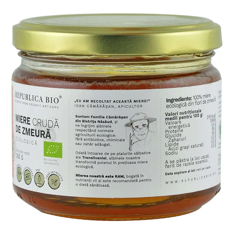Miere Cruda de Zmeura Bio 350 grame Republica Bio