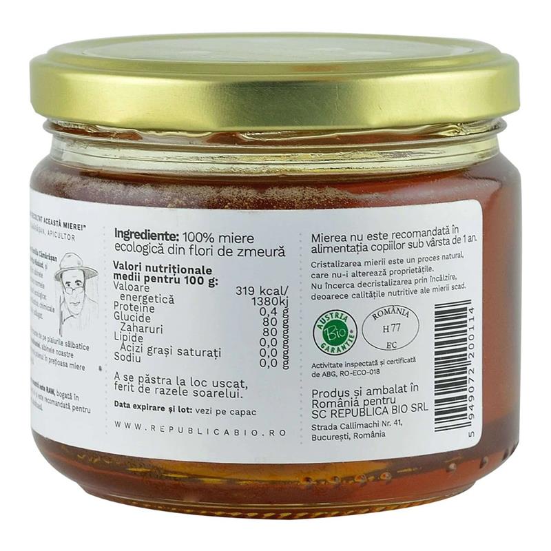 Miere Cruda de Zmeura Bio 350 grame Republica Bio