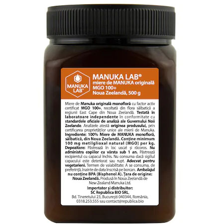 Miere de Manuka Naturala MGO 100+ 500 grame New Zeeland