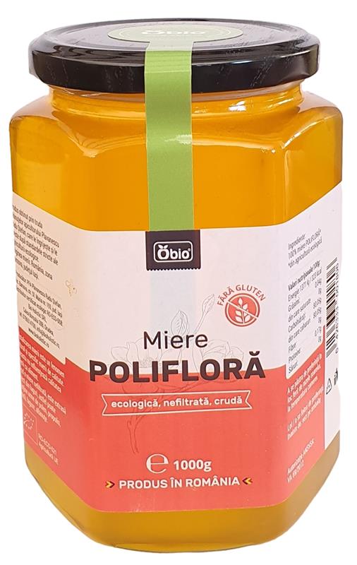 Miere Poliflora Cruda Nefiltrata Bio 1000 grame Obio