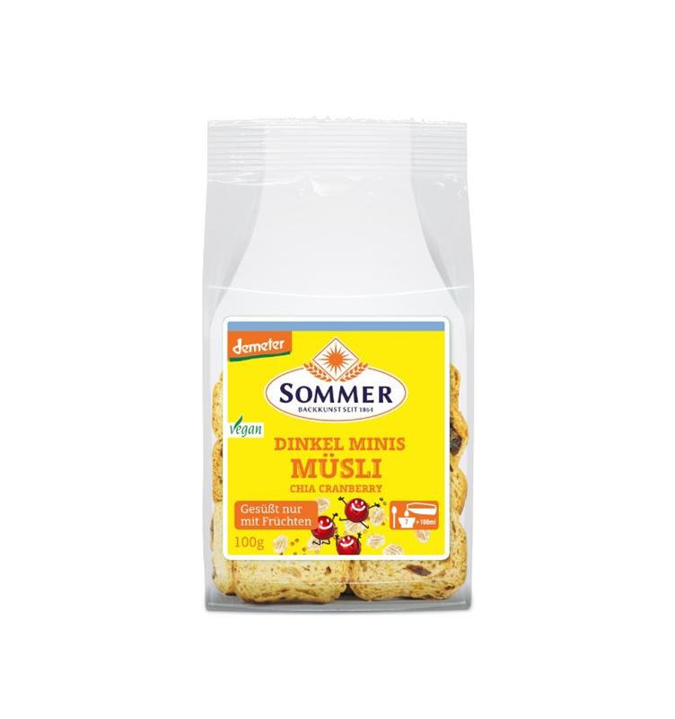Mini Painici Crocante din Faina de Grau Spelta cu Musli, Chia si Merisoare Bio 100gr Sommer