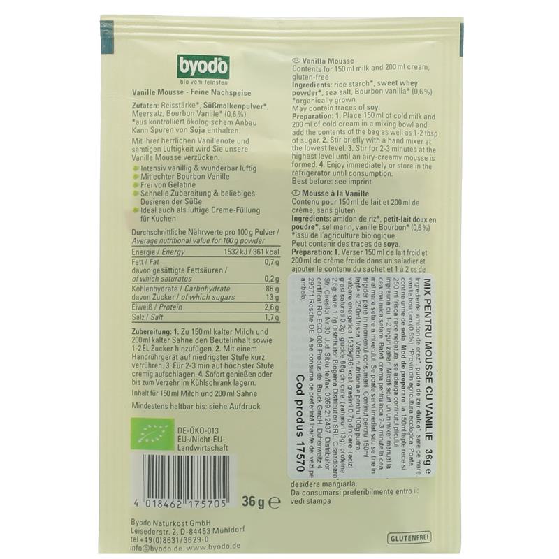 Mix pentru Mousse de Vanilie Fara Gluten Bio 36 grame Byodo