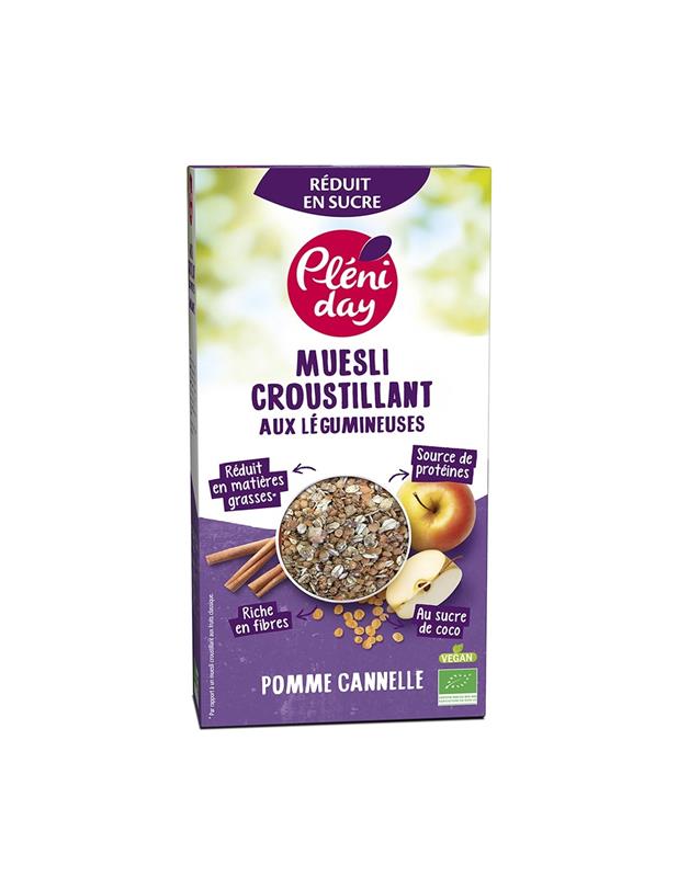 Musli Crocant cu Leguminoase, Mar si Scortisoara cu Continut Redus de Zahar Bio 350gr Pleniday