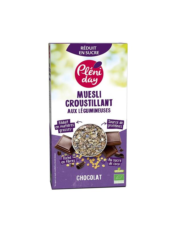 Musli Crocanti cu Leguminoase si Ciocolata cu Continut Redus de Zahar 350gr Pleniday