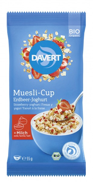 Musli cu Capsuni si Iaurt Cup Bio 55gr Davert