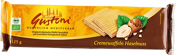 Napolitane Bio cu Crema de Alune Gustoni 125gr