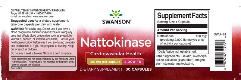 Nattokinase 2000FU 100 miligrame 30 capsule Swanson