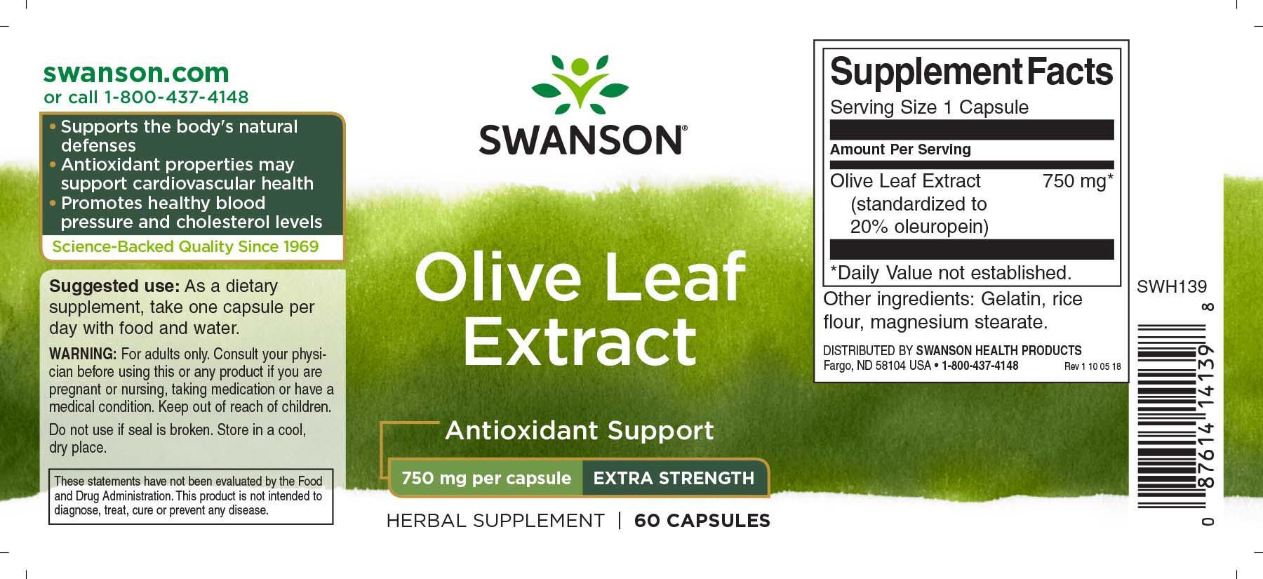 Olive Leaf Extract Frunze Maslin 750 miligrame 60 capsule Swanson