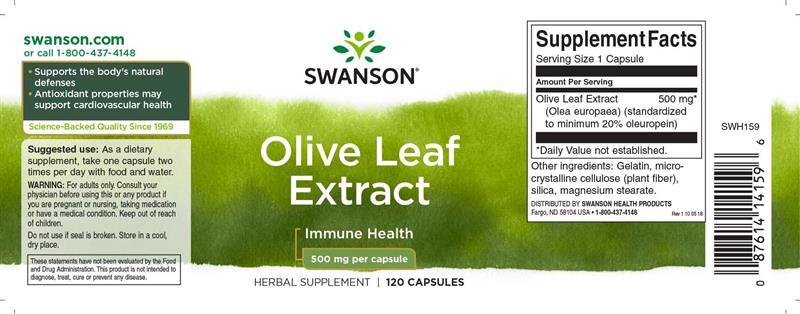 Olive Leaf (Frunza de Maslin) 500 miligrame 120 capsule Swanson