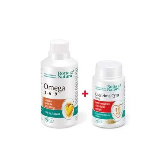 Omega 3-6-9 Rotta Natura 90cps + Coenzima Q10 15mg 30cps cadou