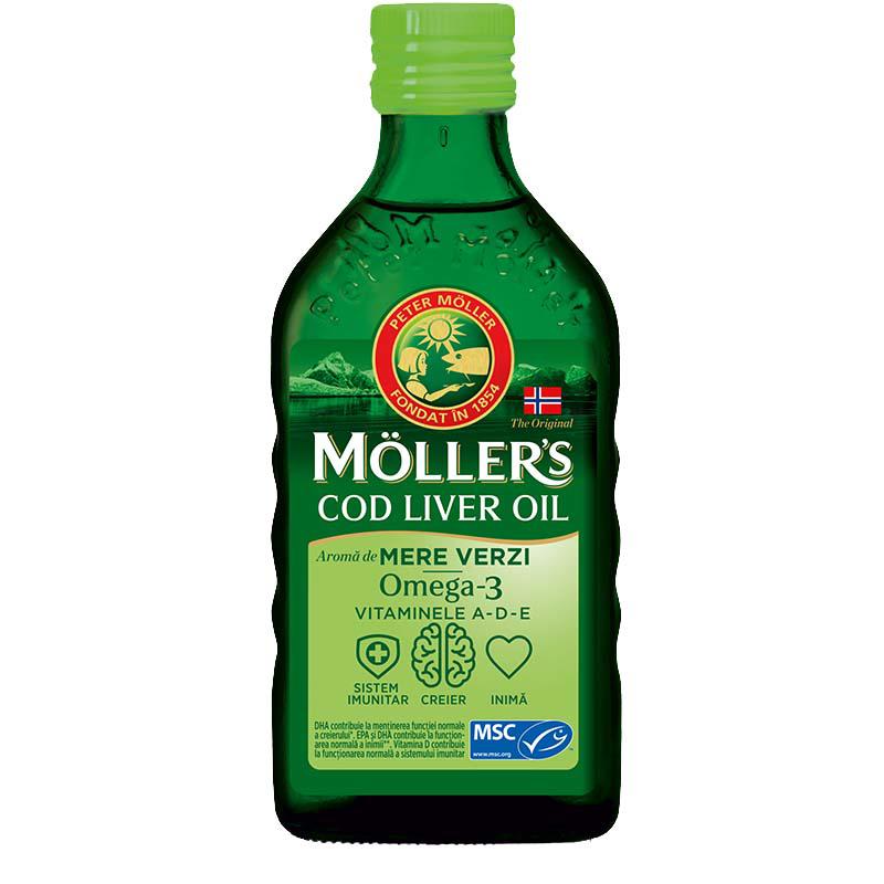 Omega 3 Ulei Ficat de Cod cu Aroma de Mere Verzi 250 mililitri Moller's