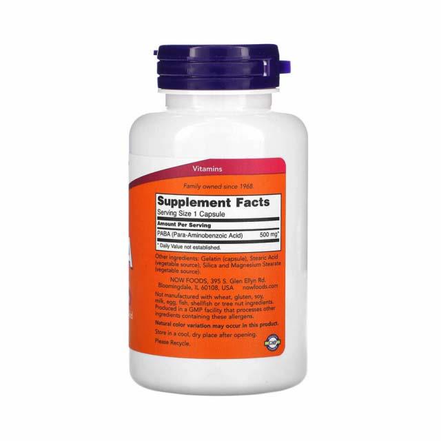 Paba (Vitamina B10) 500 miligrame 100 capsule Now Foods