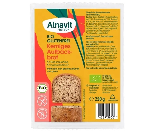 Paine cu Multicereale Fara Gluten Bio 250 grame Alnavit