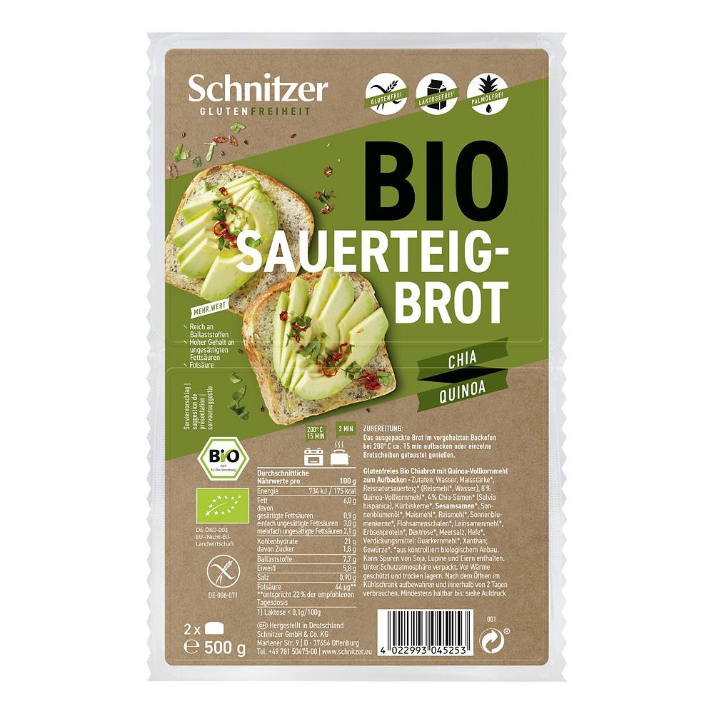 Paine cu Seminte de Chia si Faina Integrala de Quinoa Fara Gluten Bio 500 grame Schnitzer
