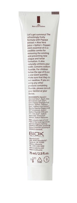 Pasta de Dinti Organica pentru Albire cu Extract de Papaya 75 mililitri Ecodenta