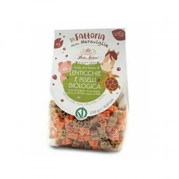 Paste cu Faina de Linte Rosie si Mazare Verde Fara Gluten Bio pentru Copii 250 grame Pasta Natura