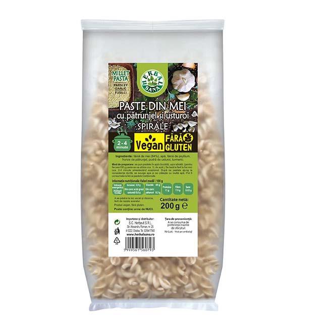 Paste din Mei cu Patrunjel si Usturoi Spirale Vegan Fara Gluten 200 grame Herbal Sana Herbavit