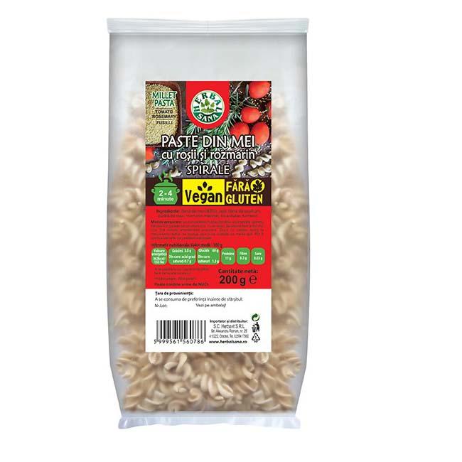 Paste din Mei cu Rosii si Rozmarin Spirale Vegan Farar Gluten 200 grame Herbal Sana Herbavit