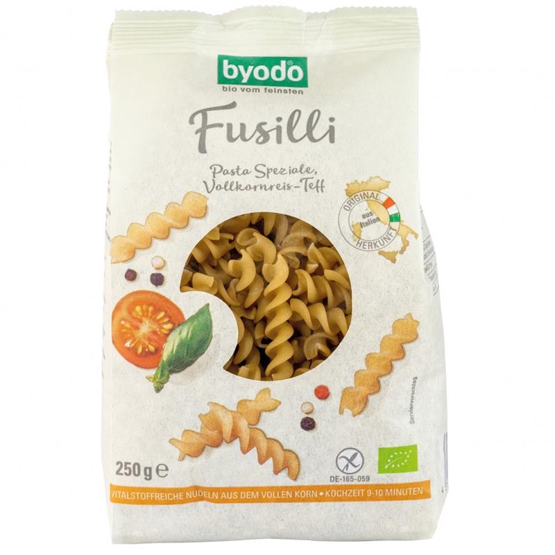 Paste Fainoase Fusilli din Orez Integral si Teff Fara Gluten Bio 250 grame Byodo