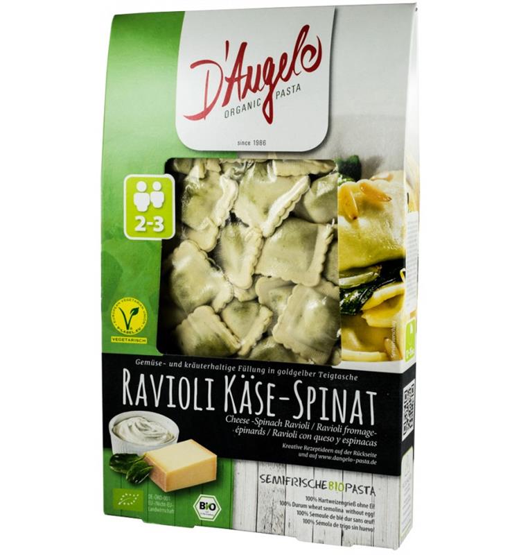 Paste Fainoase Ravioli cu Branza si Spanac Bio 250 grame D'Angelo Pasta