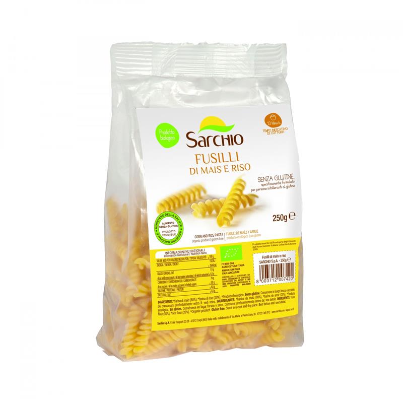 Paste Fusilli din Porumb si Orez Fara Gluten Bio 250 grame Sarchio