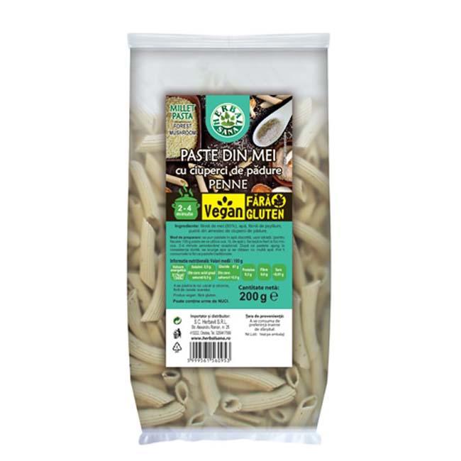 Paste Penne din Mei cu Ciuperci de Padure Vegan Fara Gluten 200 grame Herbal Sana Herbavit