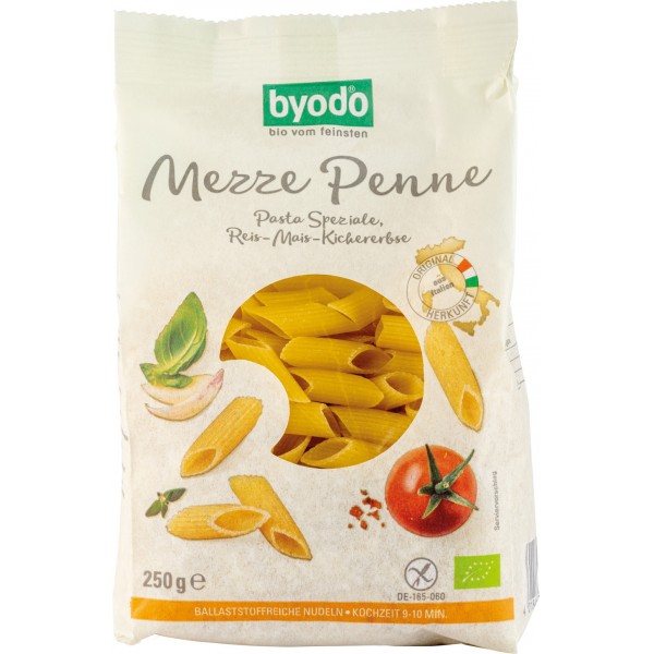 Penne din Orez, Porumb si Naut Fara Gluten Bio 250 grame Byodo