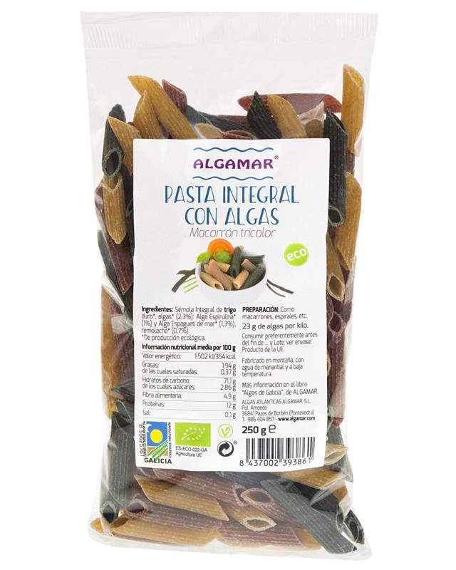 Penne Integrale Tricolore cu Alge Marine Bio 250gr Algamar