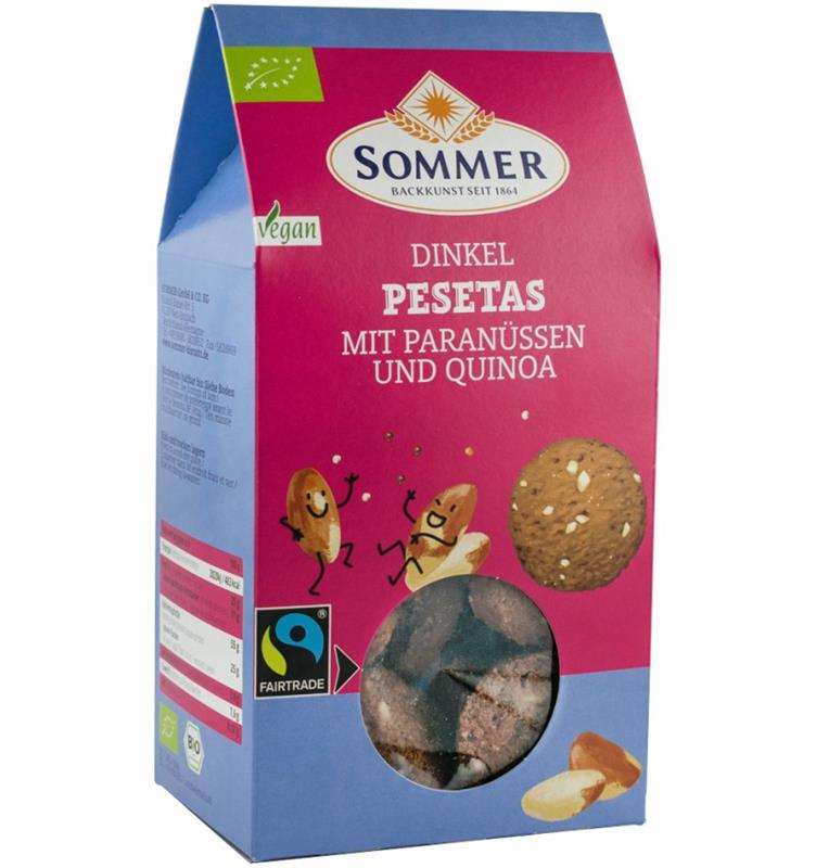 Pesetas Biscuiti Bio din Faina de Grau Spelta cu Nuci Braziliene si Quinoa Sommer 150gr