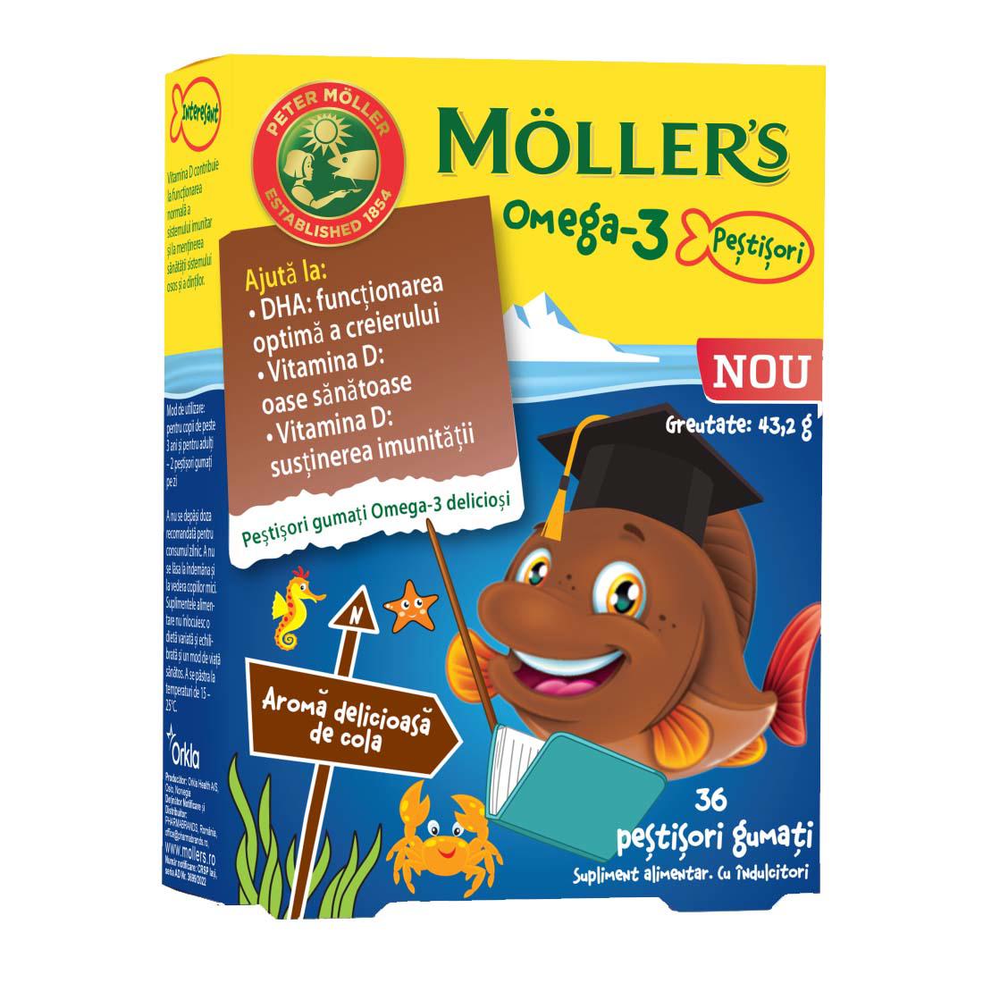 Pestisori Gumati cu Omega 3 si Aroma de Cola 36 jeleuri Moller's