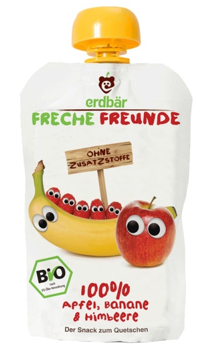 Piure de Banane, Mere si Zmeura Bio Erdbar 100gr