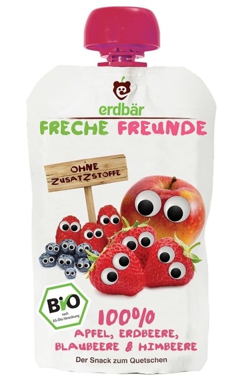 Piure de Mere, Capsuni, Afine si Zmeura Bio Erdbar 100gr