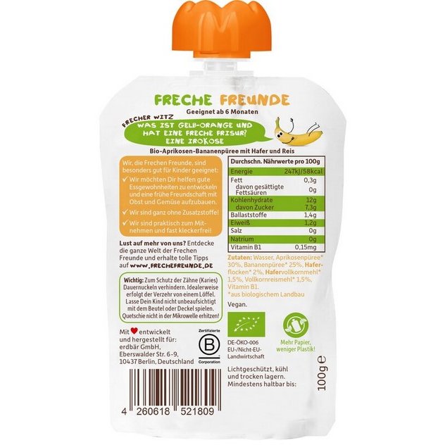 Porridge de Ovaz cu Caise si Banane Bio 100 grame Erdbar