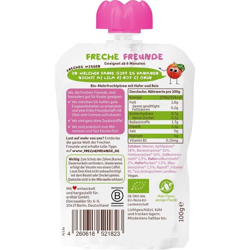 Porridge de ovaz cu mere, banane, zmeura si afine eco 100g Erdbar