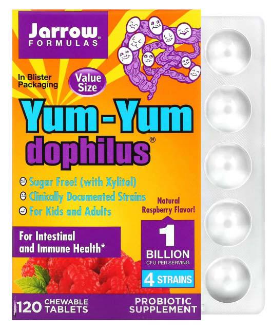 Probiotic Copii Yum-Yum Dophilus 1 Billion 4 Tulpini Natural Raspberry 120 tablete Jarrow Formulas