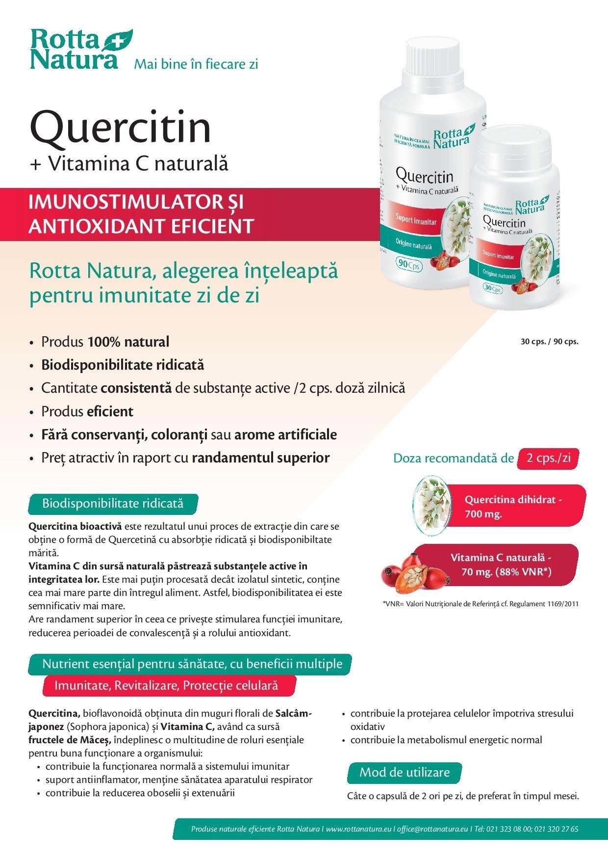 Quercetin cu Vitamina C Naturala 30 capsule Rotta Natura