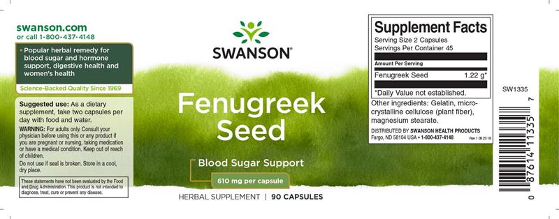 Schinduf Fenugreek Seed 610 miligrame 90 capsule Swanson
